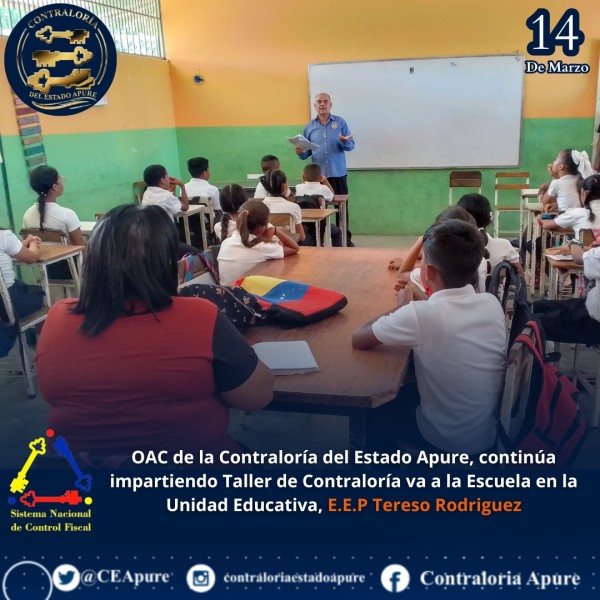 La Oficina de Atención al Ciudadano y Control Social, continúa impartiendo Taller de Contraloría va a la Escuela en la Unidades Educativa, E.E.P Tereso Rodríguez