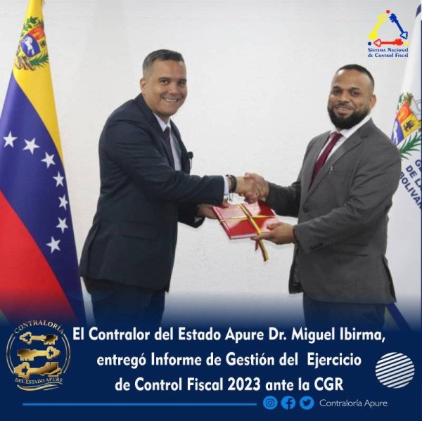El Contralor de estado Apure, Dr. Miguel Ibirma, entrego informe de gestión del ejercicio de control fiscal  2023 ante CGR